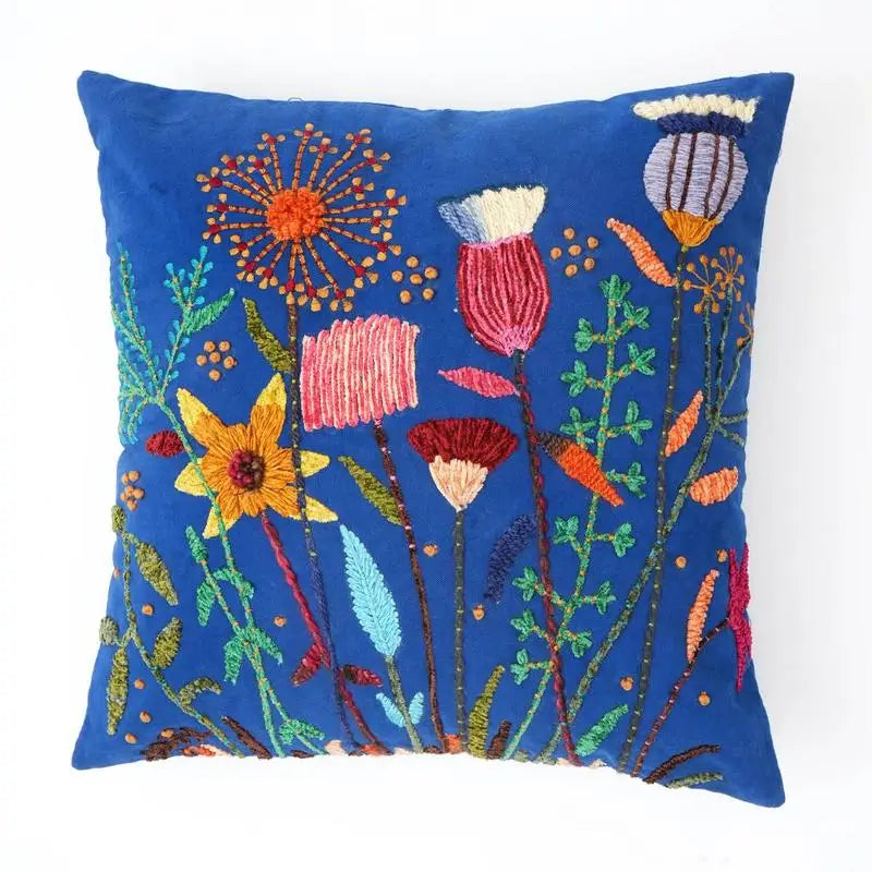 Blue Cotton Embroidered 18x18