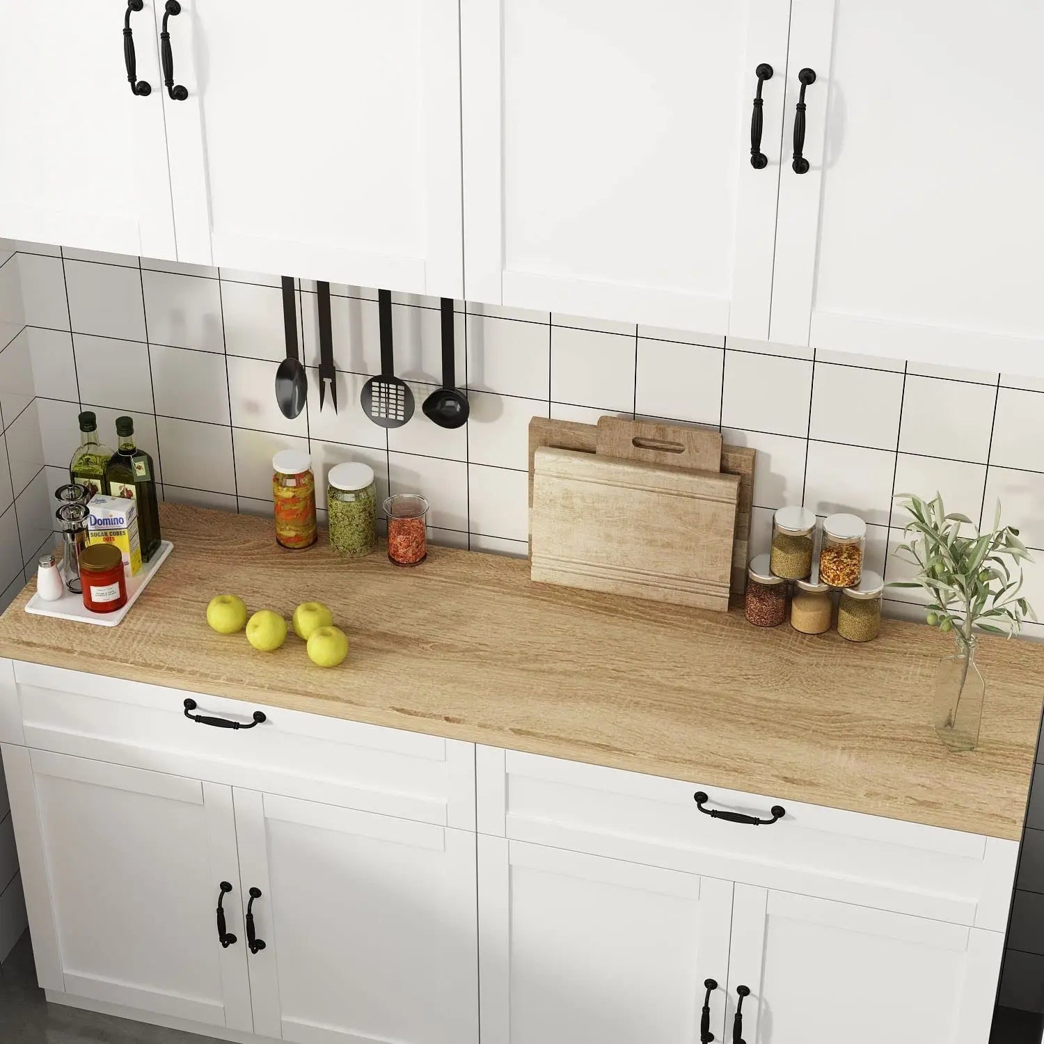Wall-Mounted Pantry W/Countertop/Drawers/Doors/Wall Cabinets