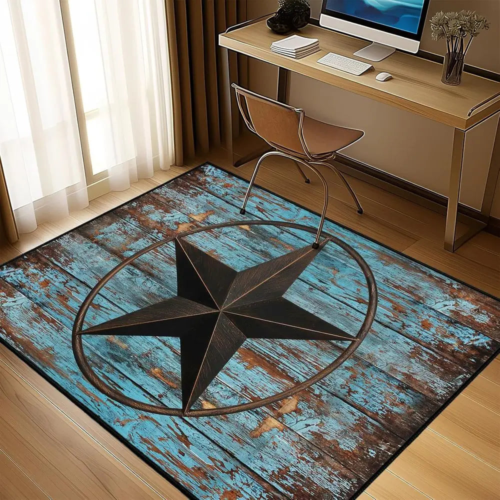 4x6 Rustic Barn Star Teal Washable