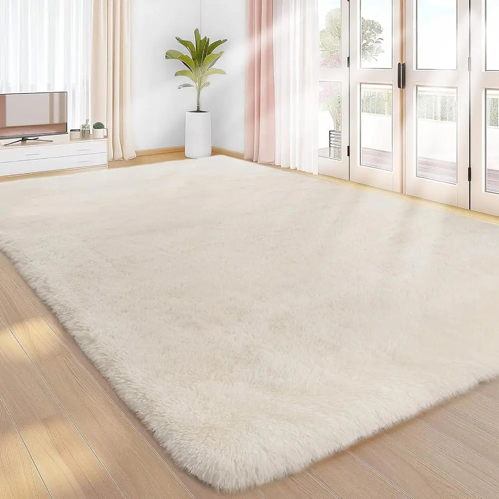 8x10 Cream Plush Shag Furry Washable