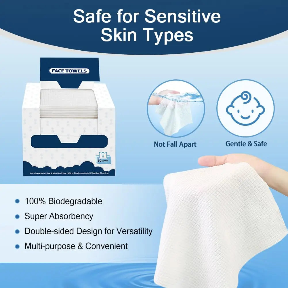Disposable Face Towels, 100 Count (2 Box) Biodegradable
