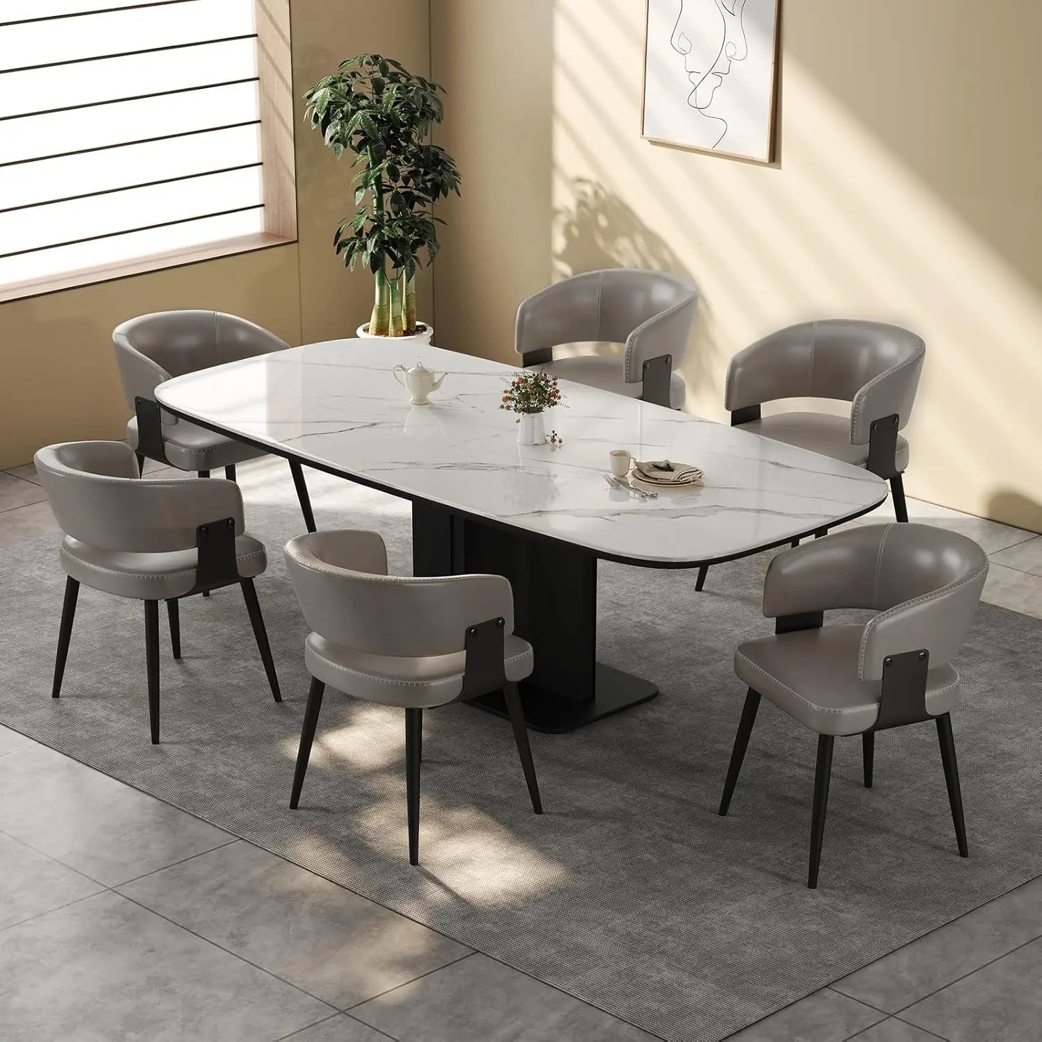6 Modern Upholstered Faux Leather Curved