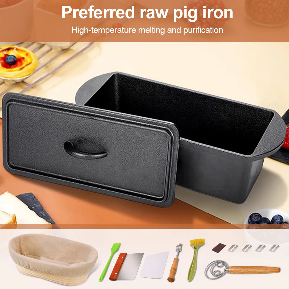 Iron Rectangular Cast Iron Bread-Pan W/Lid