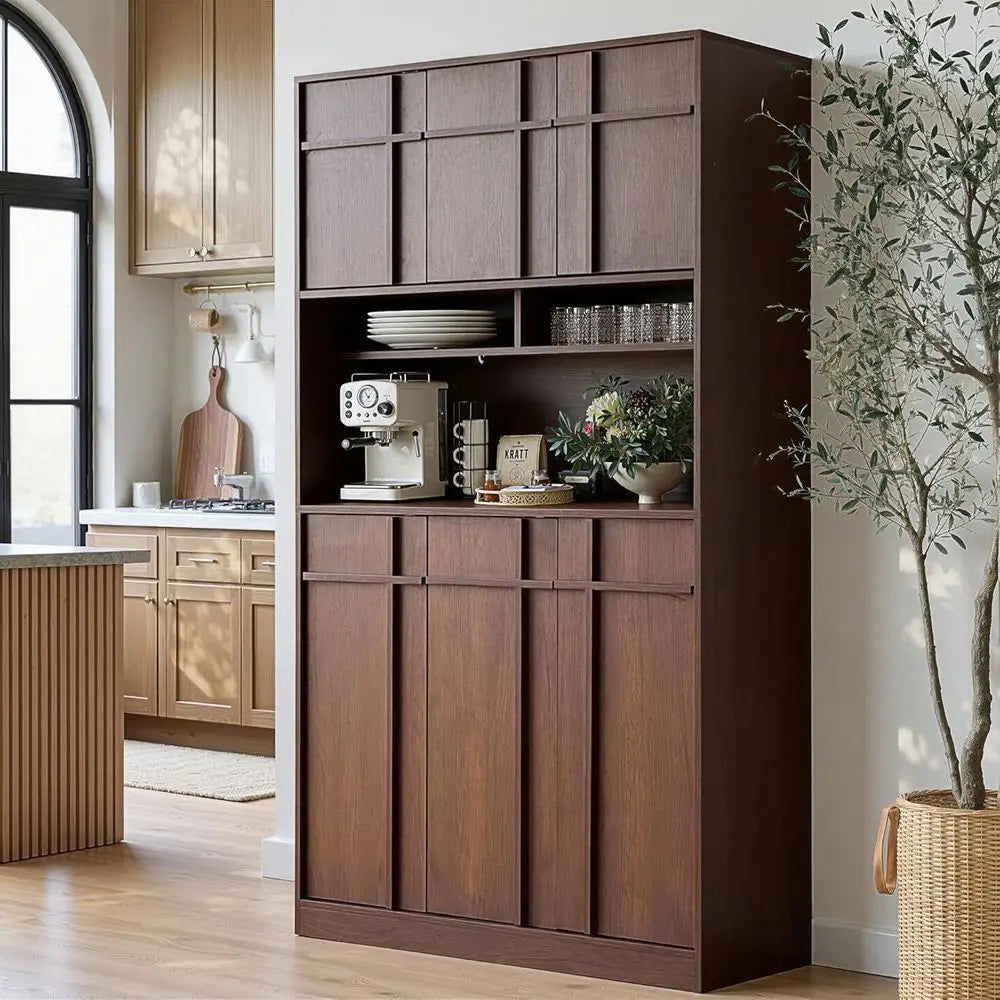 72" Kitchen Pantry Cabinet W/Walnut Countertop