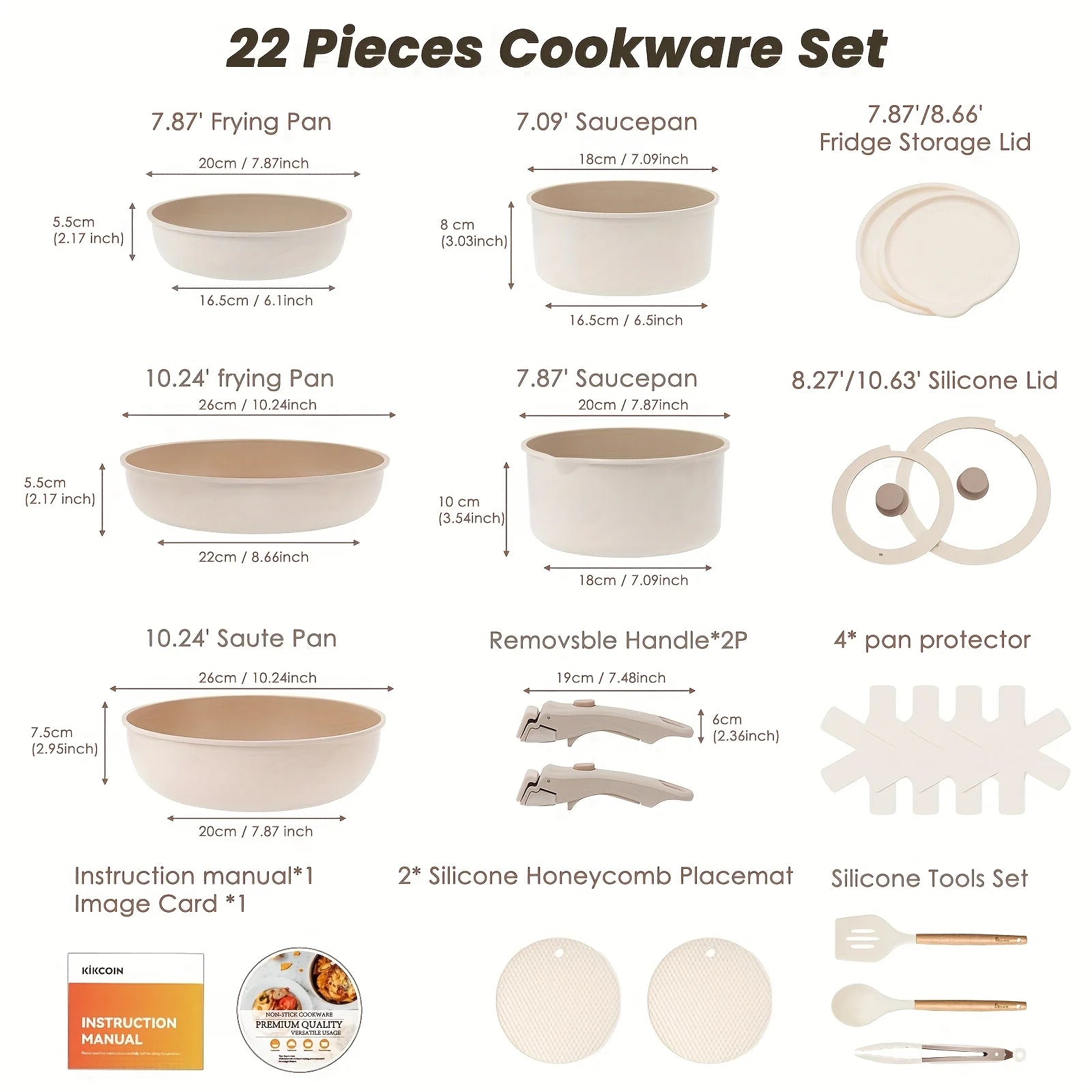 22pcs Pots & Pans Set, Non-stick Ceramic Cookware