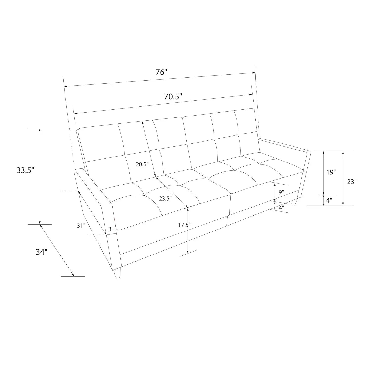76" Futon Sofa Bed