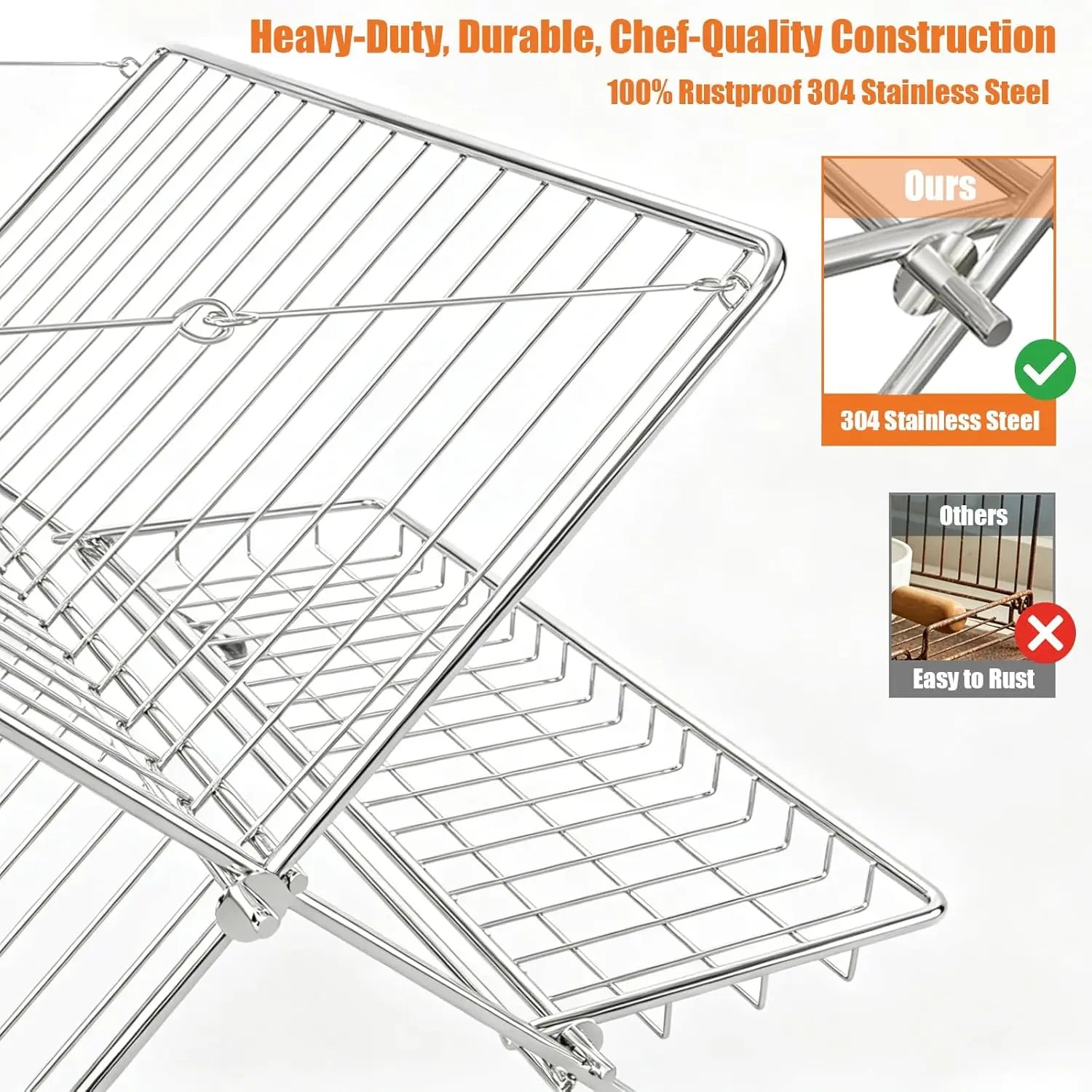 Stainless Steel Foldable Dish Rack, 2 Tier