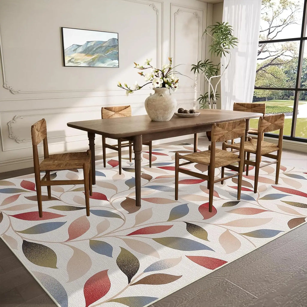 Washable Modern Leaf Soft Low Pile