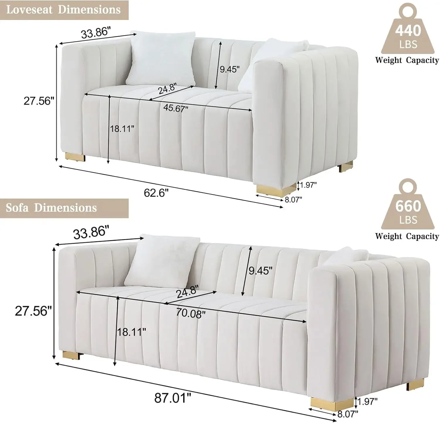 Tufted Velvet 2-Piece Sofa Set