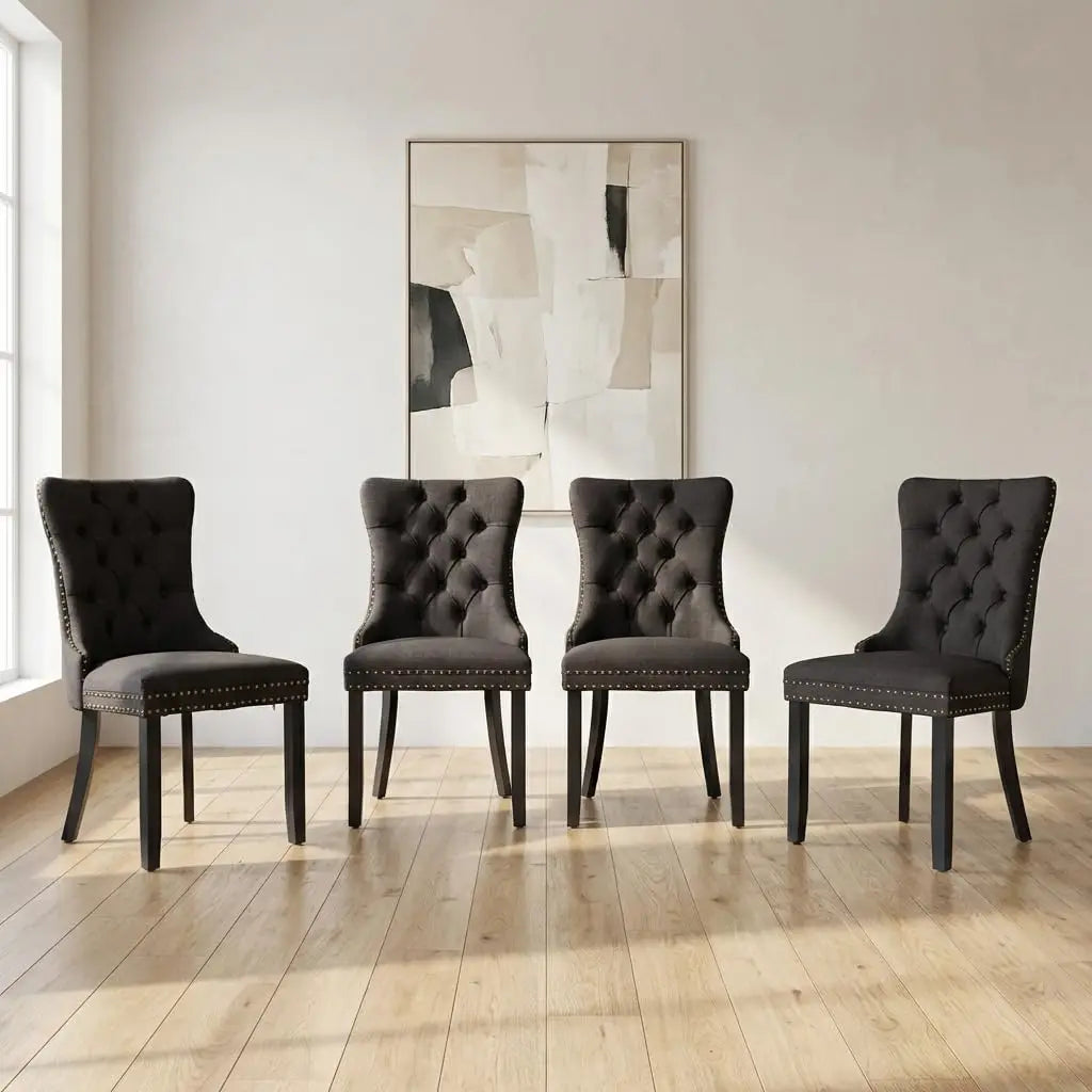 4 Modern Tufted Upholstered Beige Velvet