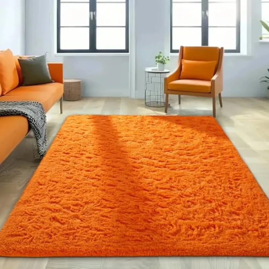 5x8 Orange Plush Fluffy Fuzzy Furry