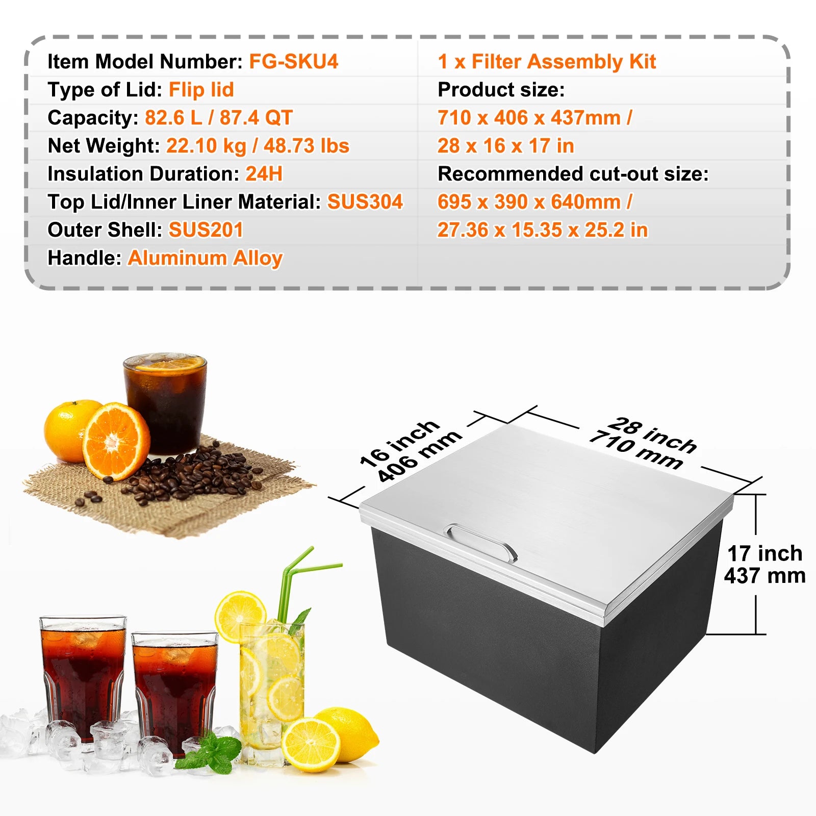 Drop in Ice Chest Stainless Commercial