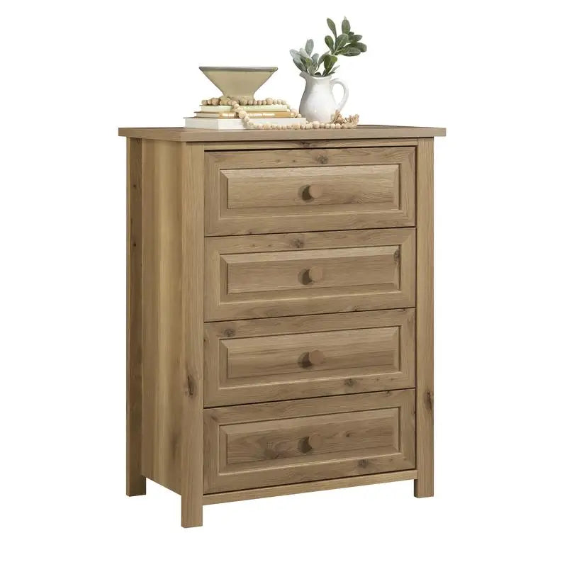 4-Drawer White Oak Finish Storage Chest