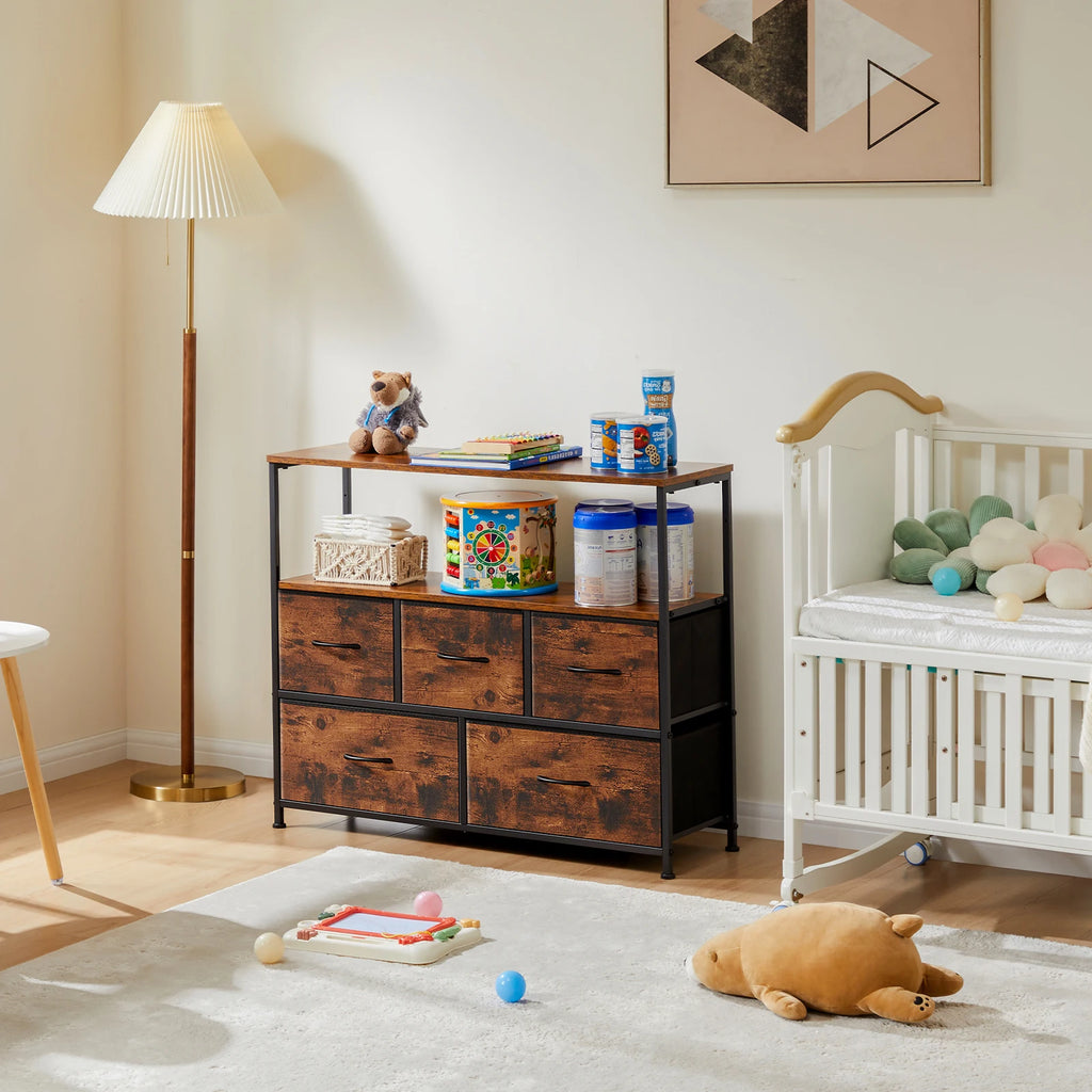 TV Stand/Dresser With 5 Fabric Drawers