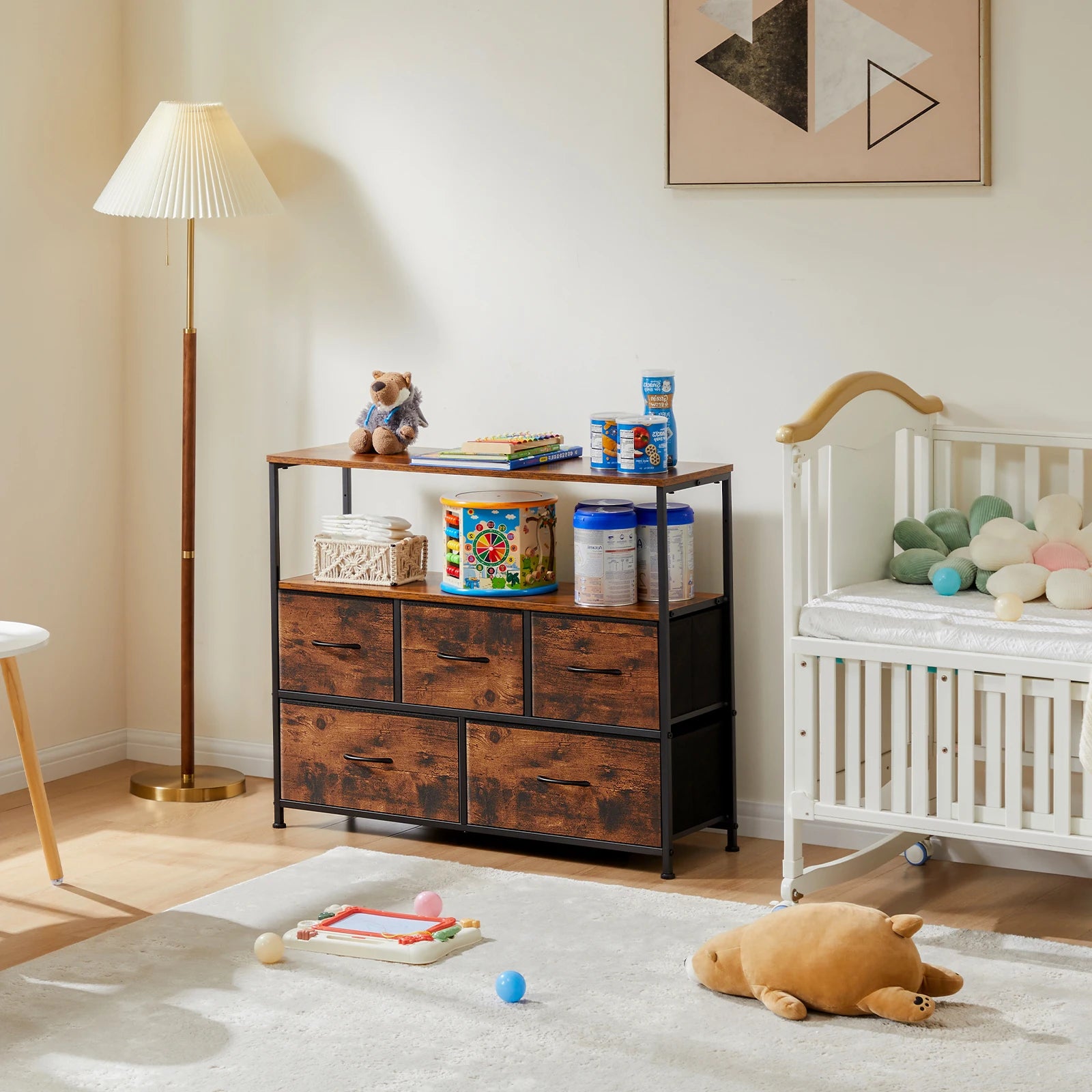TV Stand/Dresser With 5 Fabric Drawers