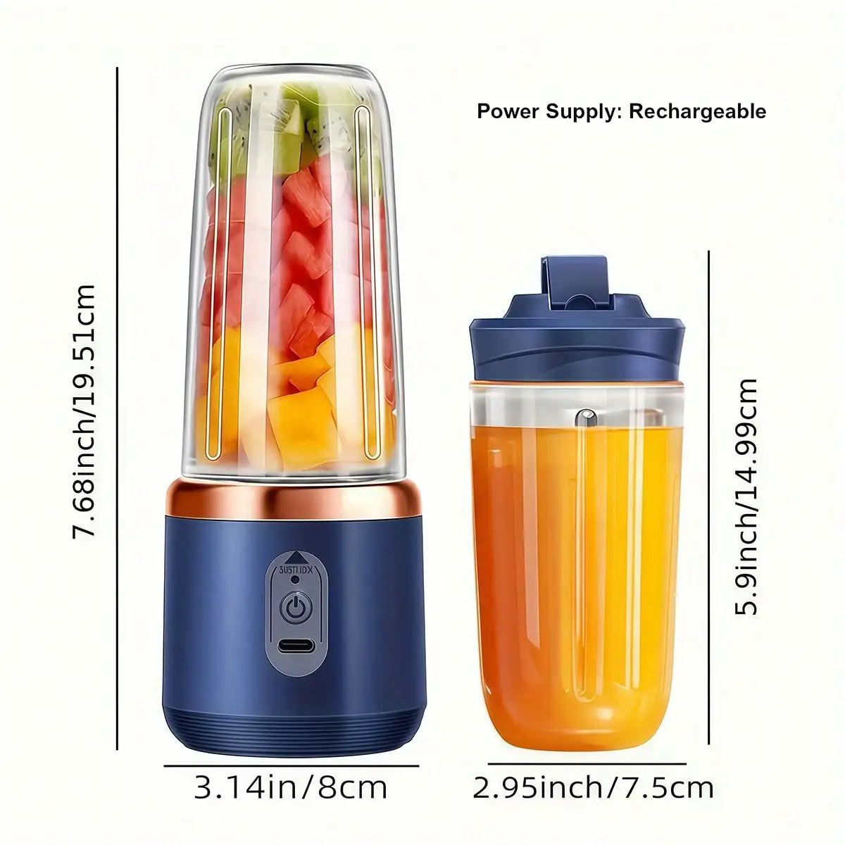 USB Rechargeable Portable Dual Cup Juicer Blender