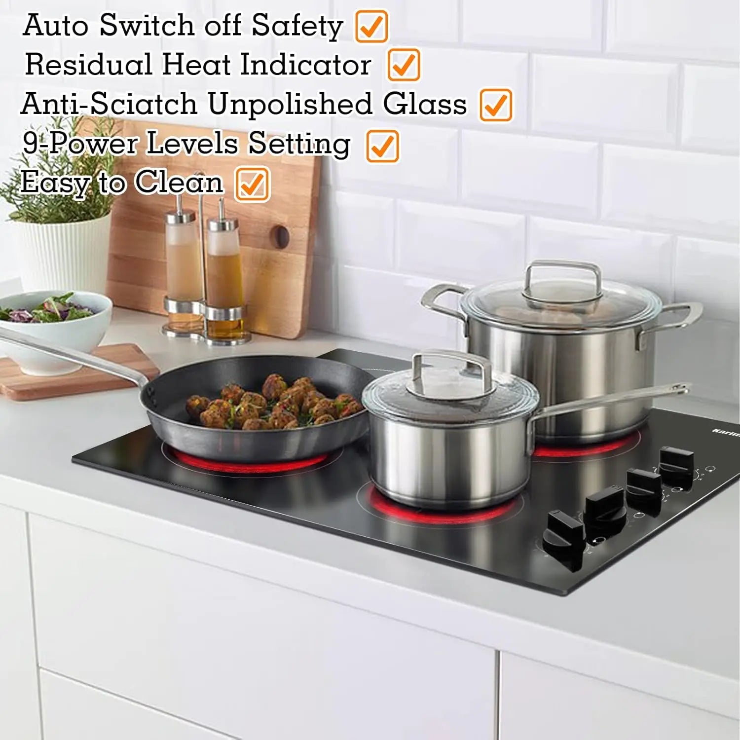 4 Burner Electric Cooktop, 24 Inch Built-in, 220-240v, 6000W,