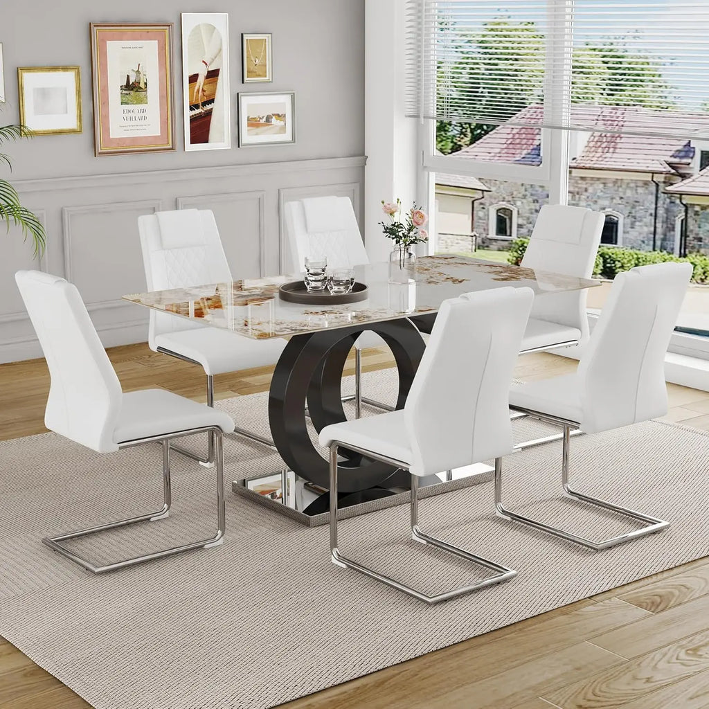 6 High-Back White Waterproof Faux Leather