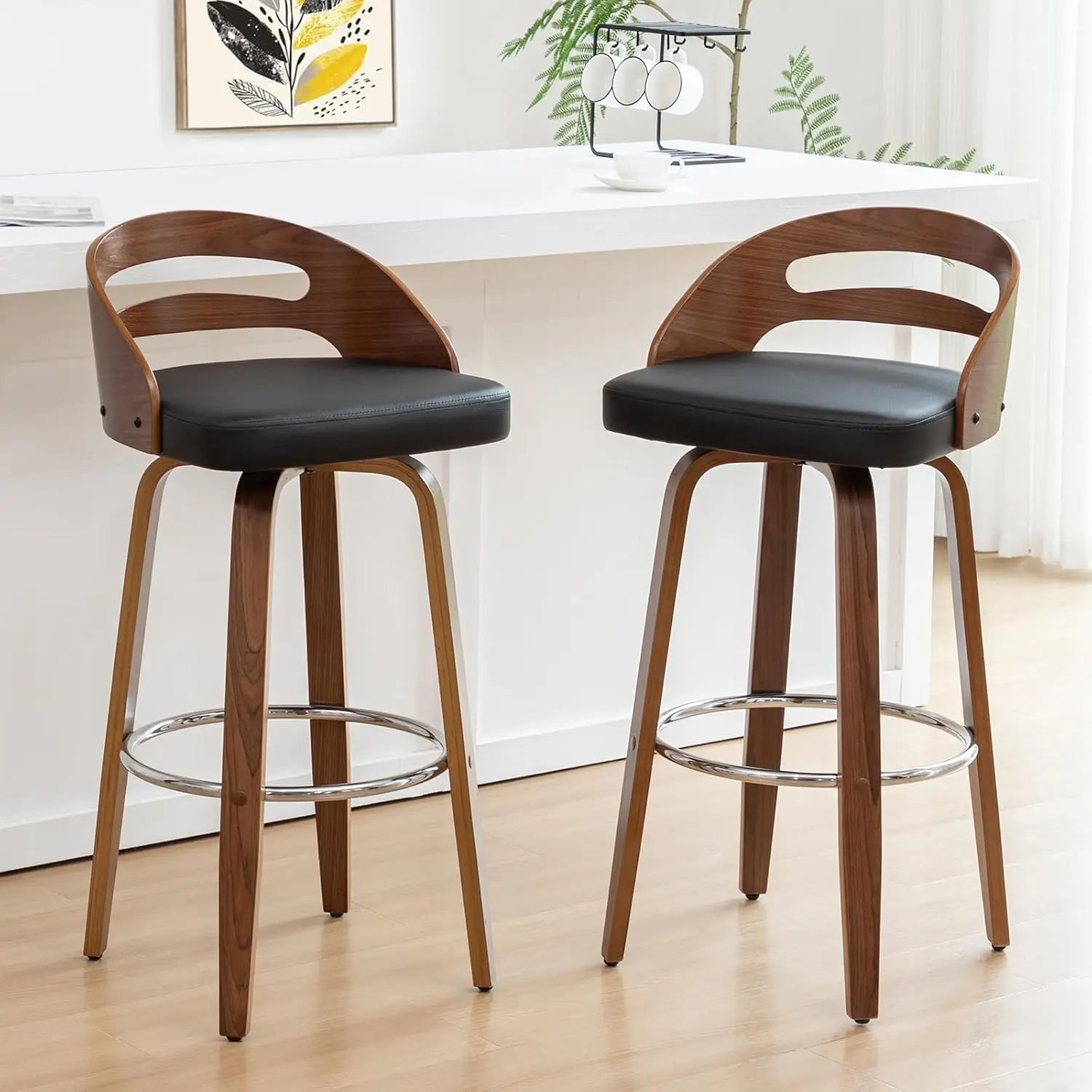 Set of 2 Swivel Bar Stools Walnut