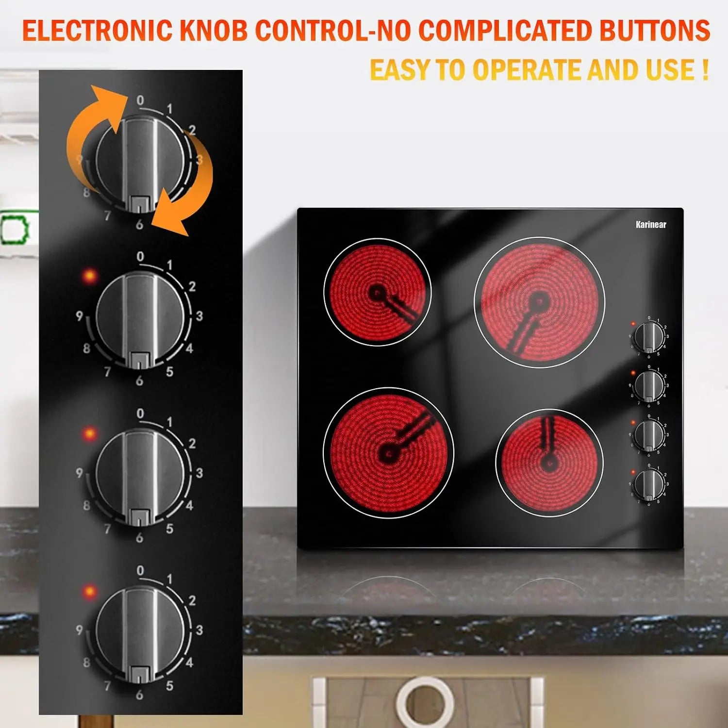 4 Burner Electric Cooktop, 24 Inch Built-in, 220-240v, 6000W,