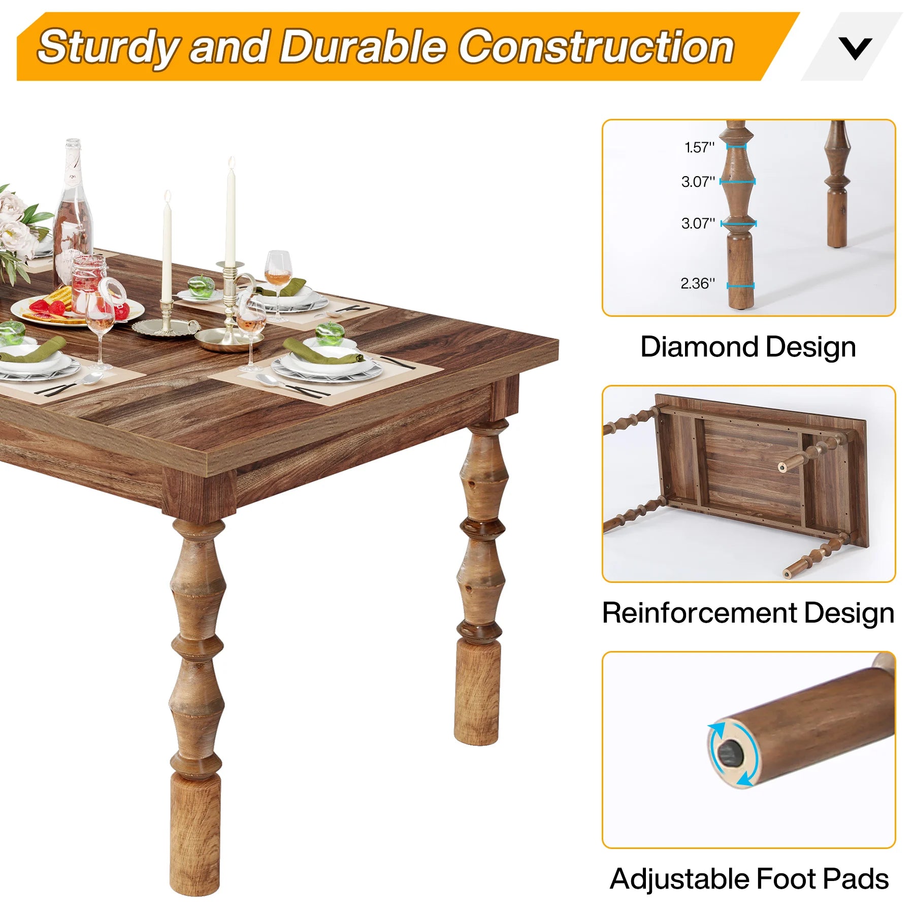 62” Wood for 4-6 Farmhouse Large Indoor/Outdoor