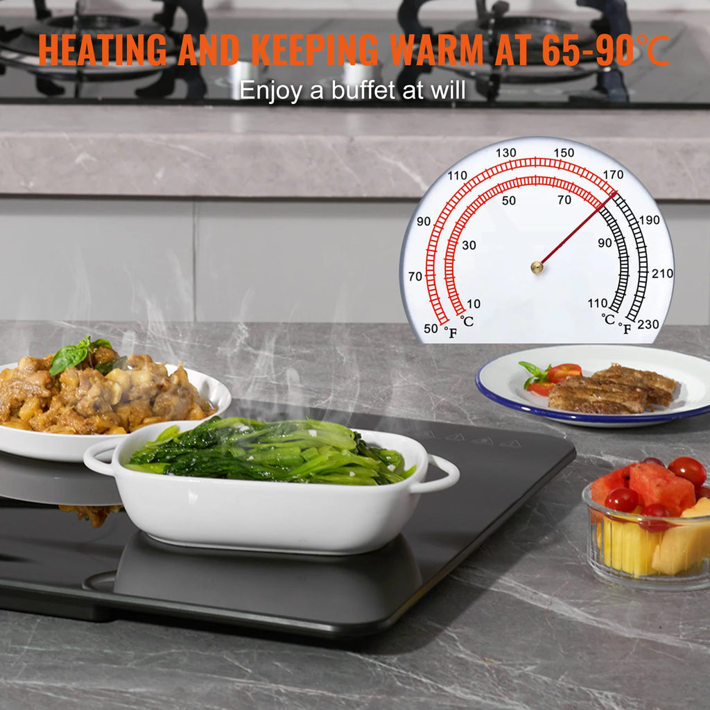Warming Tray 16.5"x 23.6"/11" Portable Tempered Glass