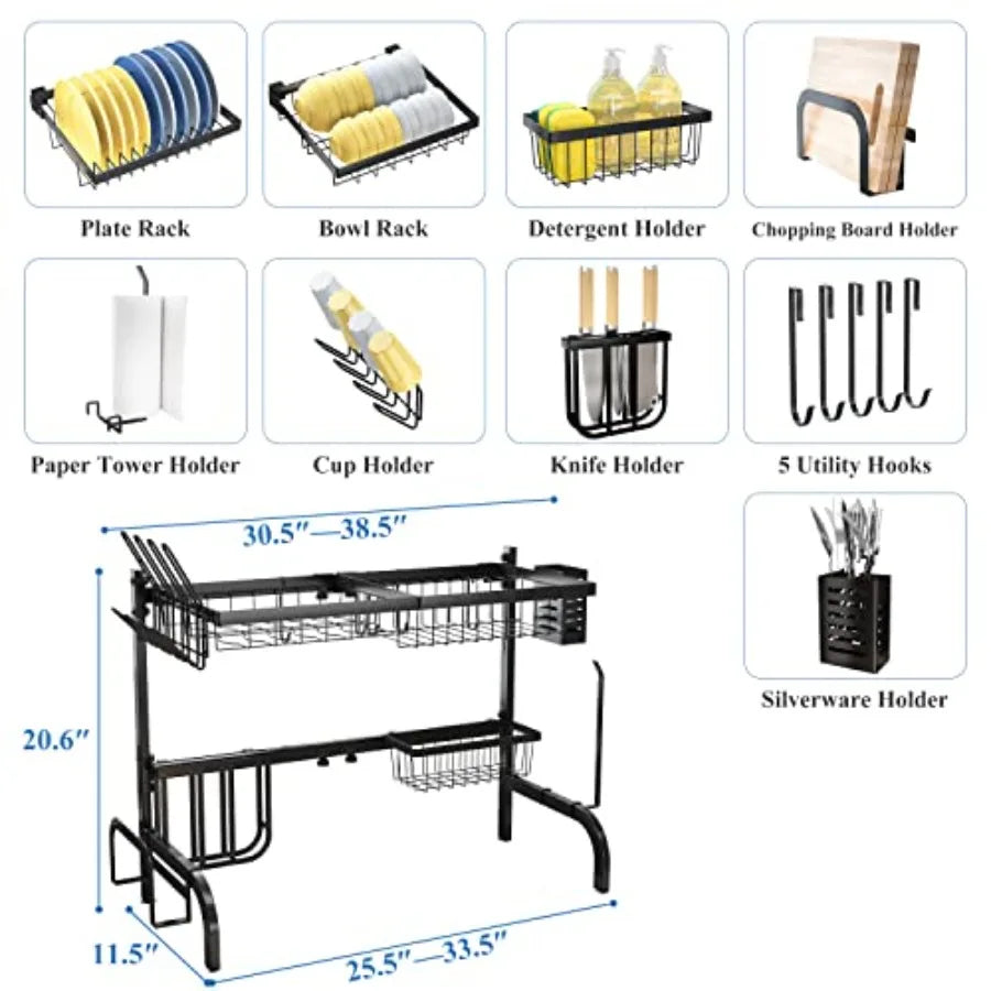 Over The Sink Dish Rack, Adjustable 25.5 to 33.5"