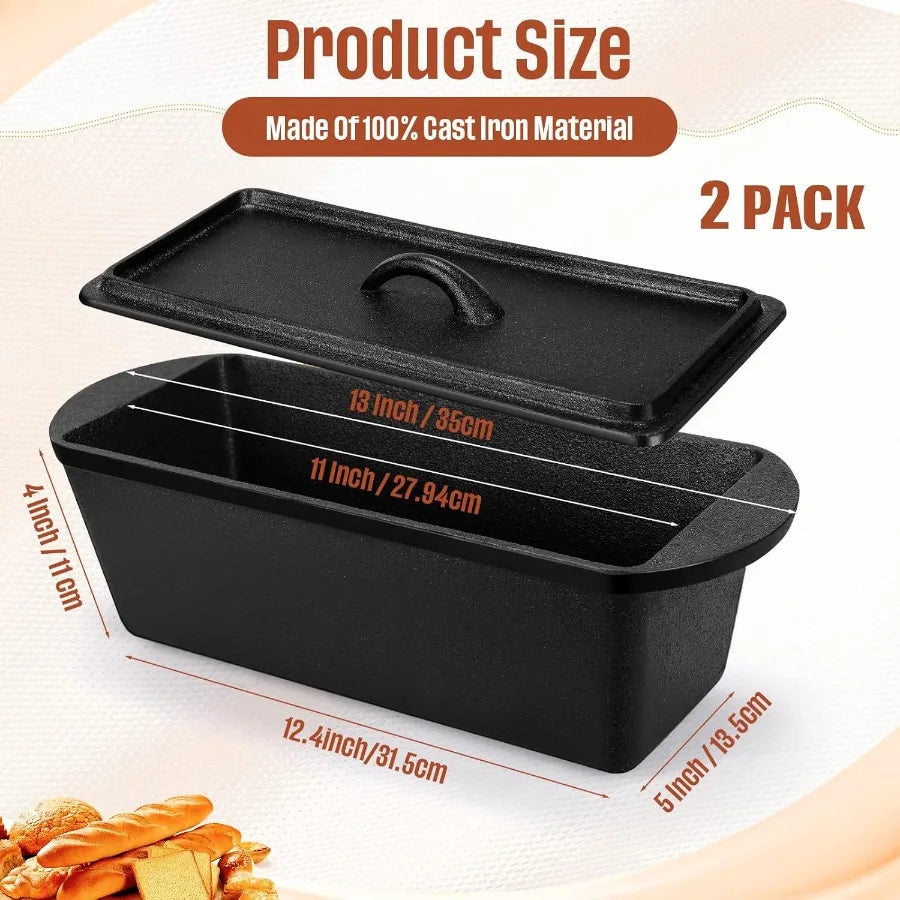 2 Pack Heavy-Duty Cast Iron Bread Loaf Pan W/Lid