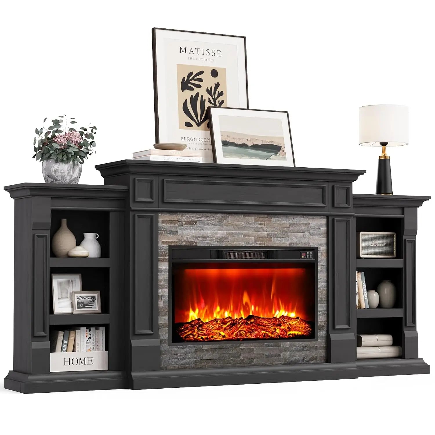 80" Electric Fireplace Mantel Cabinets