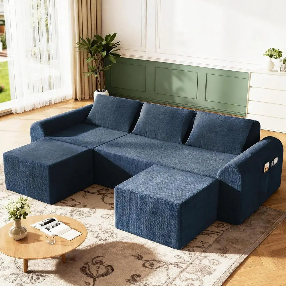 Cloud Sectional Couch 3 pillows 2 ottomans