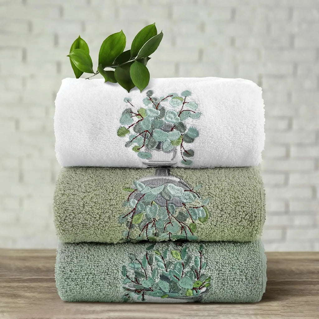 3 Farmhouse Hand Towels, Embroidery, 100% Cotton