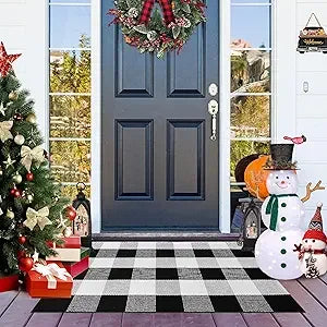 8x10 Grey/White Check Washable Indoor/Outdoor
