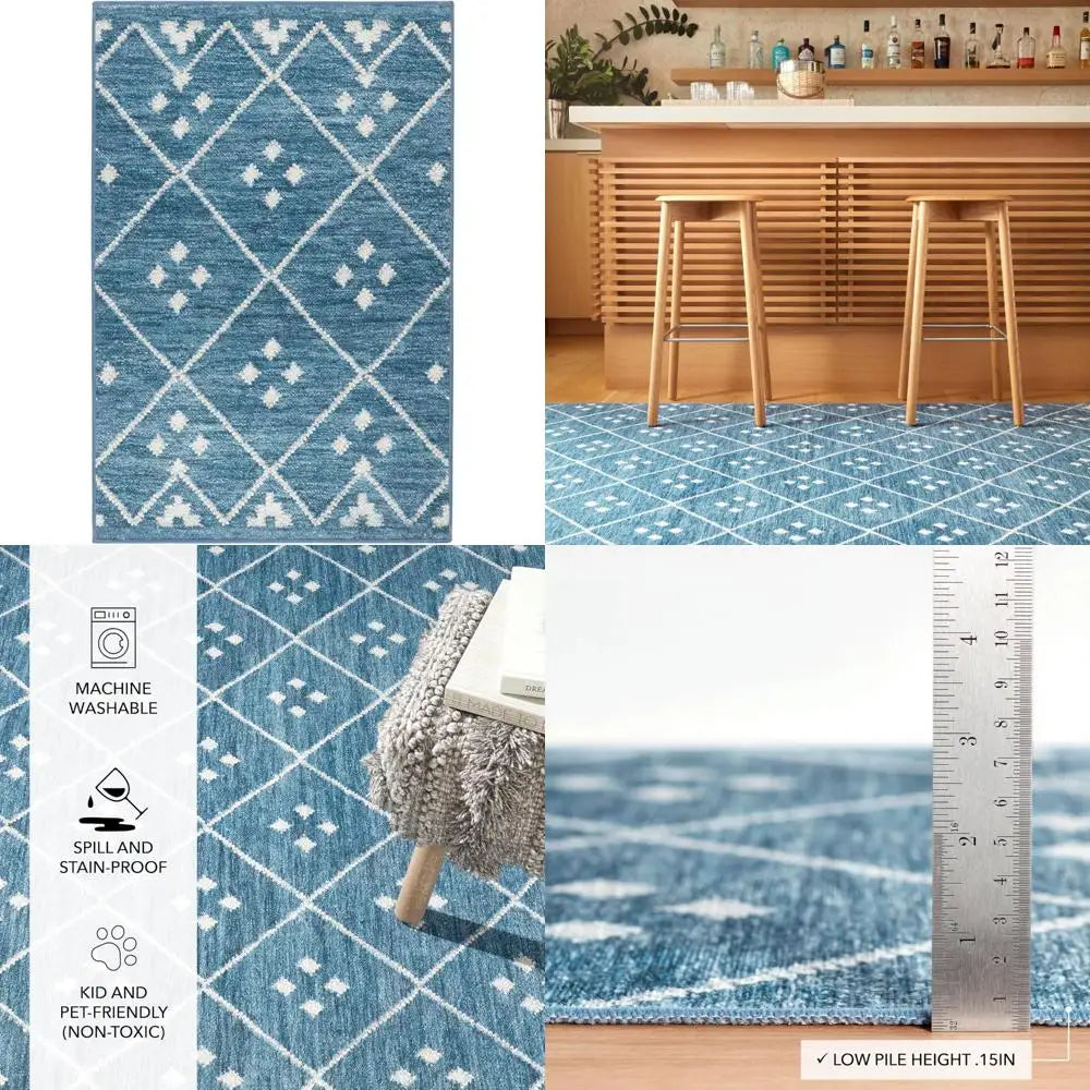 4x6 Washable Indigo Diamond