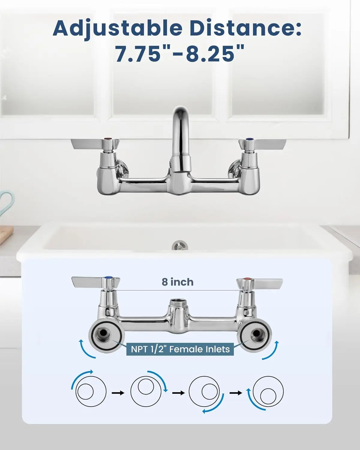 Wall Mount Commercial Faucet, 10 Inch Swivel