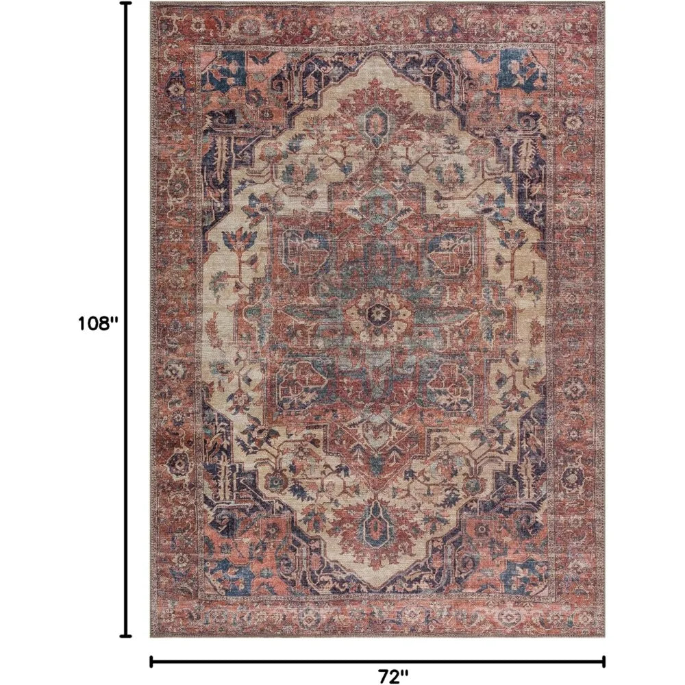 6x9 Washable Beige/Terracotta Traditional
