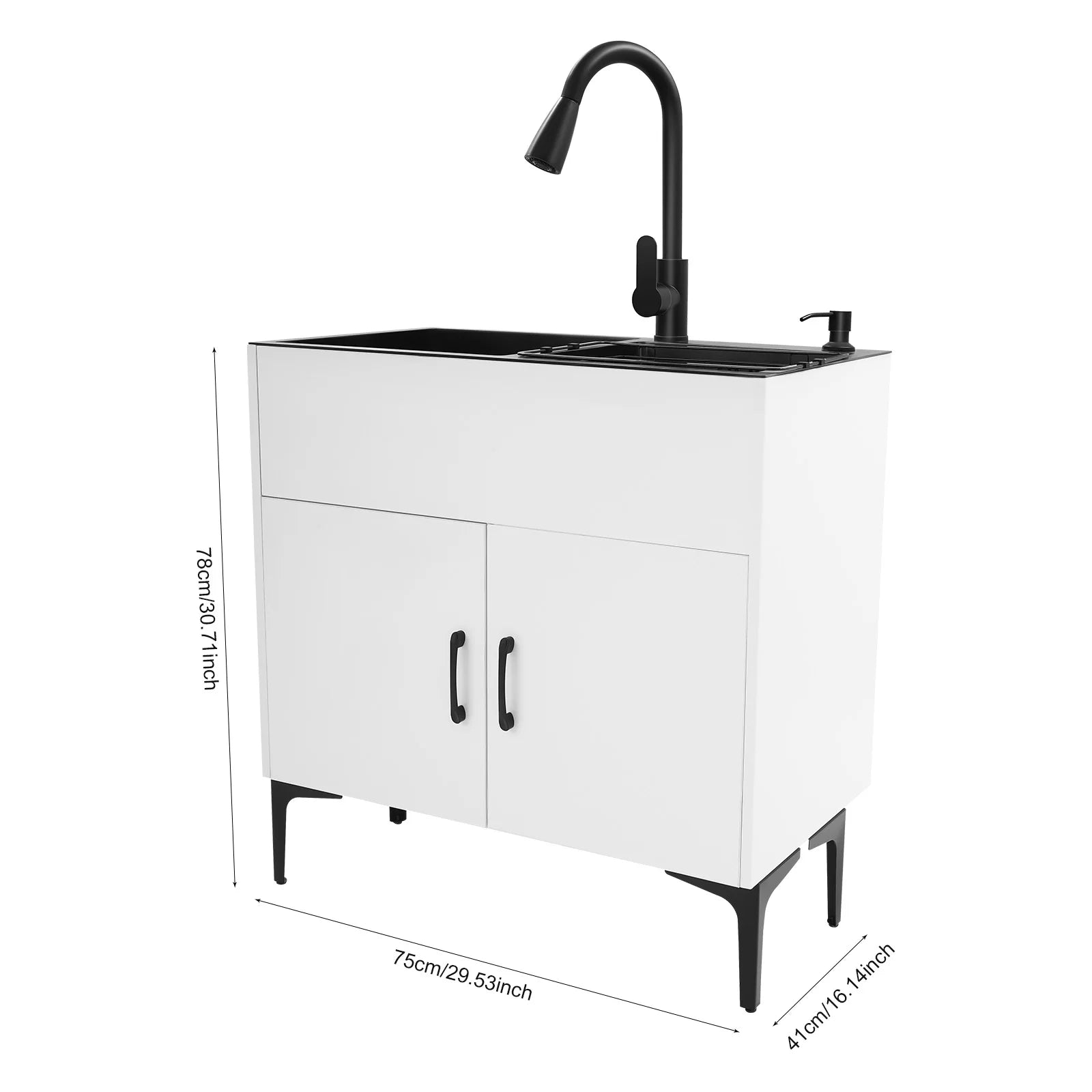 Pull Out Faucet 30" Freestanding Stainless Double