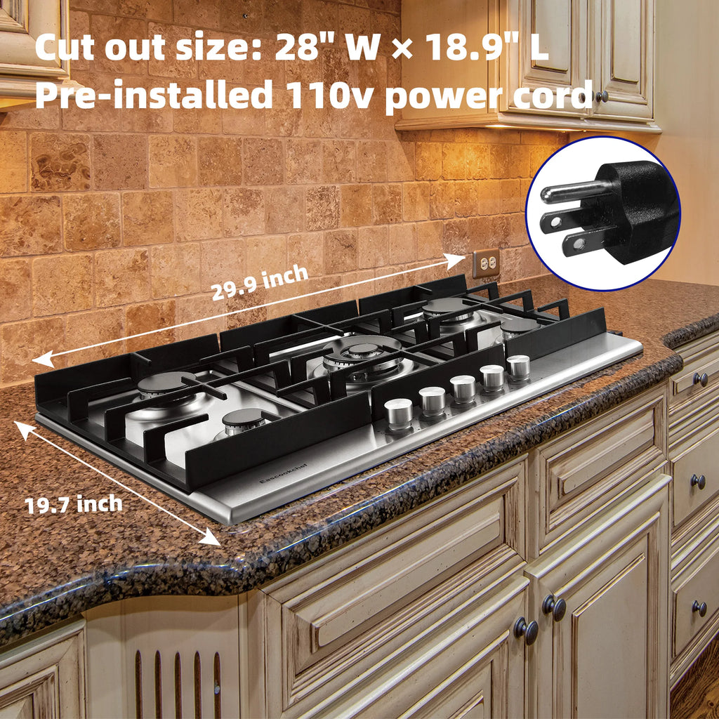 30" Built-in Stainless Gas Cooktop 5 Burners