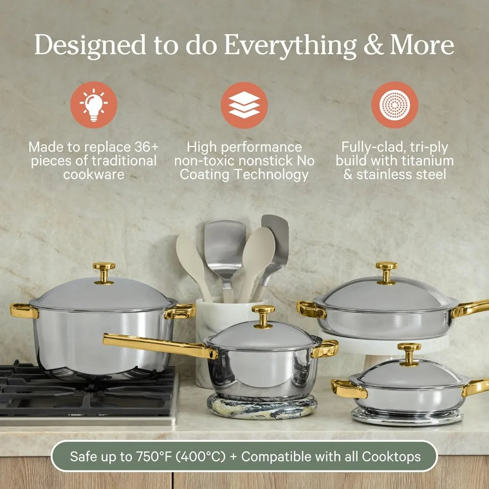 titanium pro cookware set, nonstick, no-coat technology
