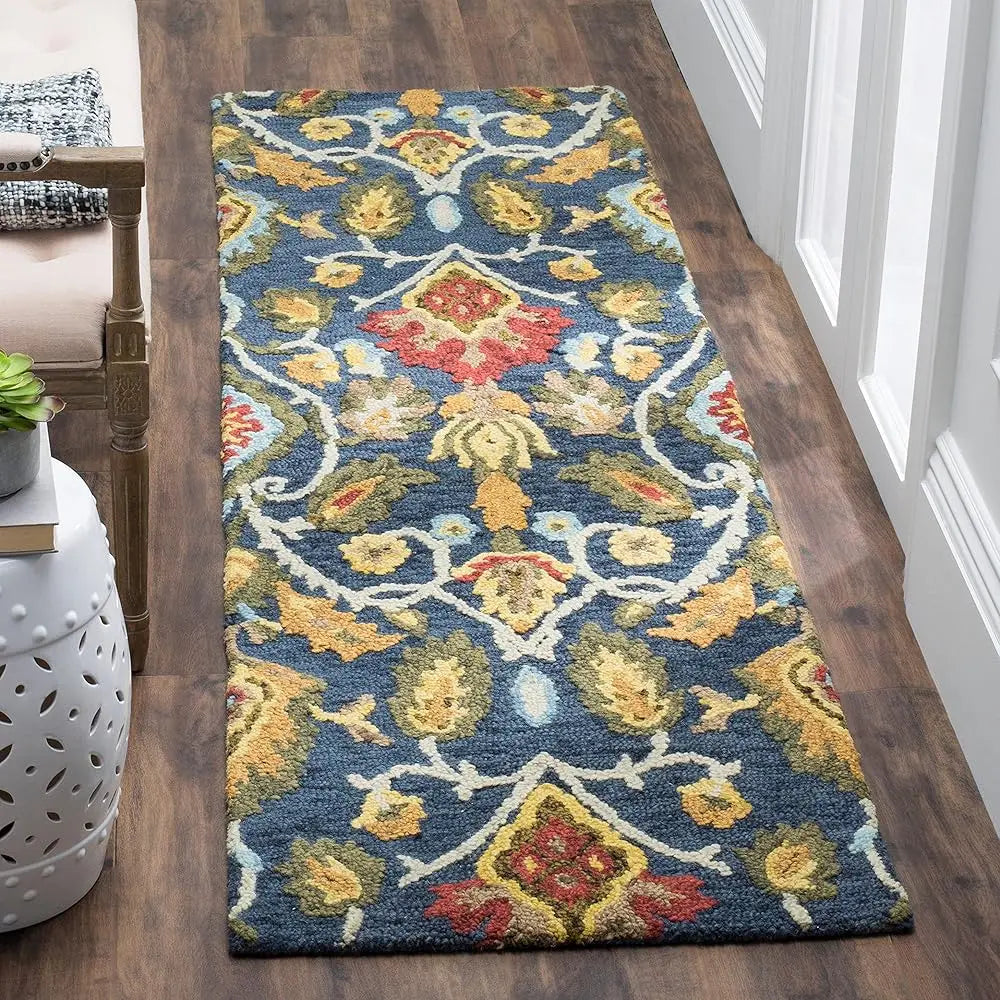 4' Square Green/Multi Handmade Wool