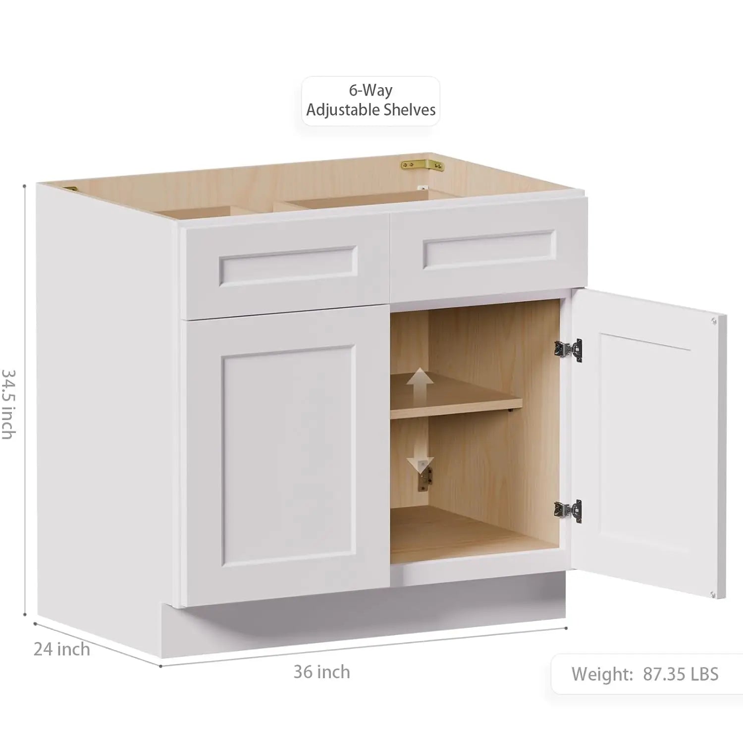 36" Base Cabinet W/Drawers/RTA/Shaker/Solid Wood