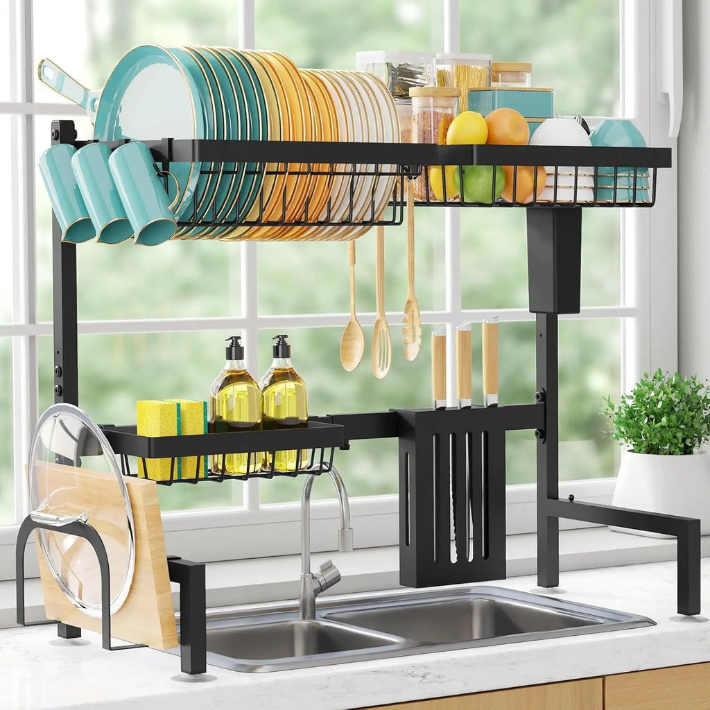 Adjustable 2-Tier Stainless Steel Dish Rack