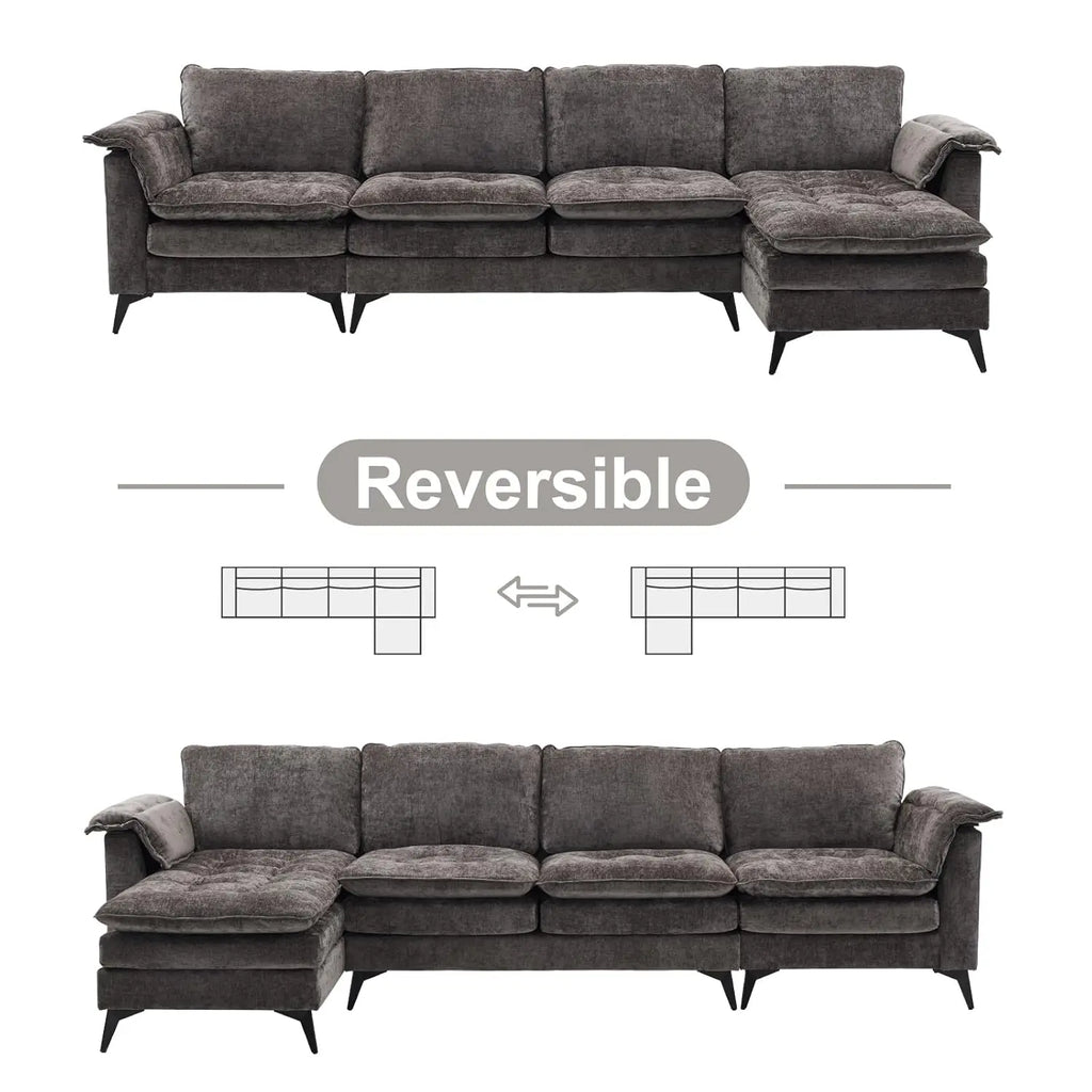 129'' Reversible Sectional L-Shaped Sofa