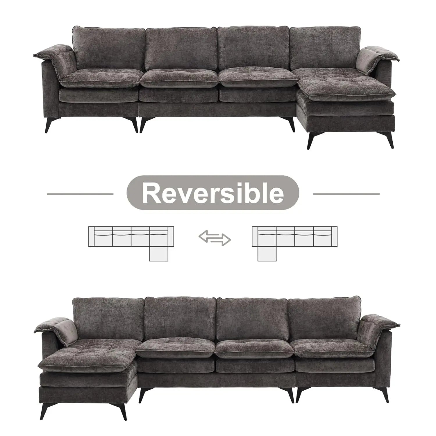 129'' Reversible Sectional L-Shaped Sofa