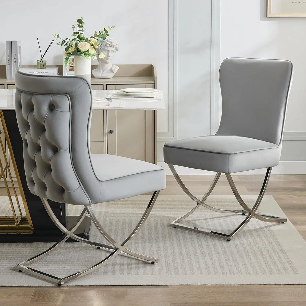 2 Modern Glam Grey Velvet Tufted