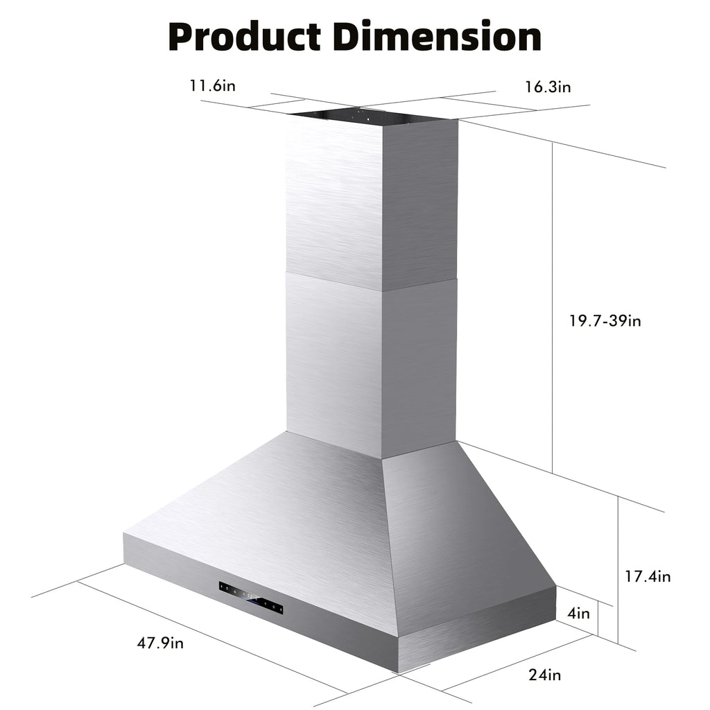 Wall Mount Range Hood 48 inch, 1200 CFM