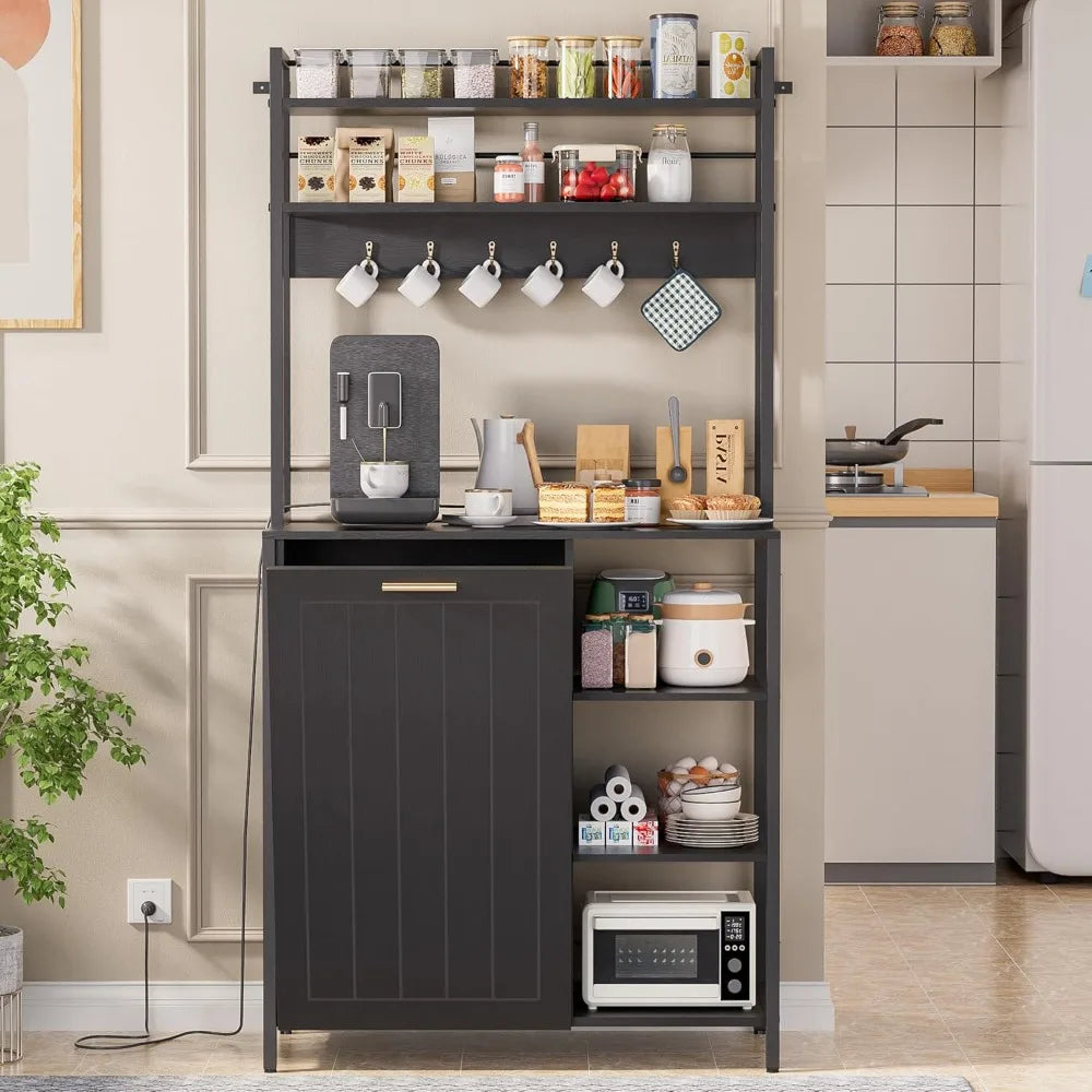 Bakers Rack W/Trash Can Storage/MW Stand, Outlet