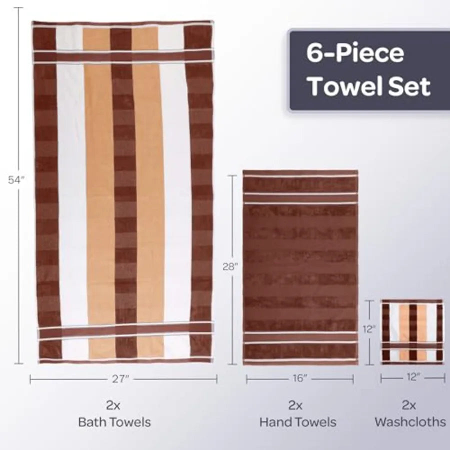 6 Pcs Bathroom Towels Set 100% Cotton Bathroom