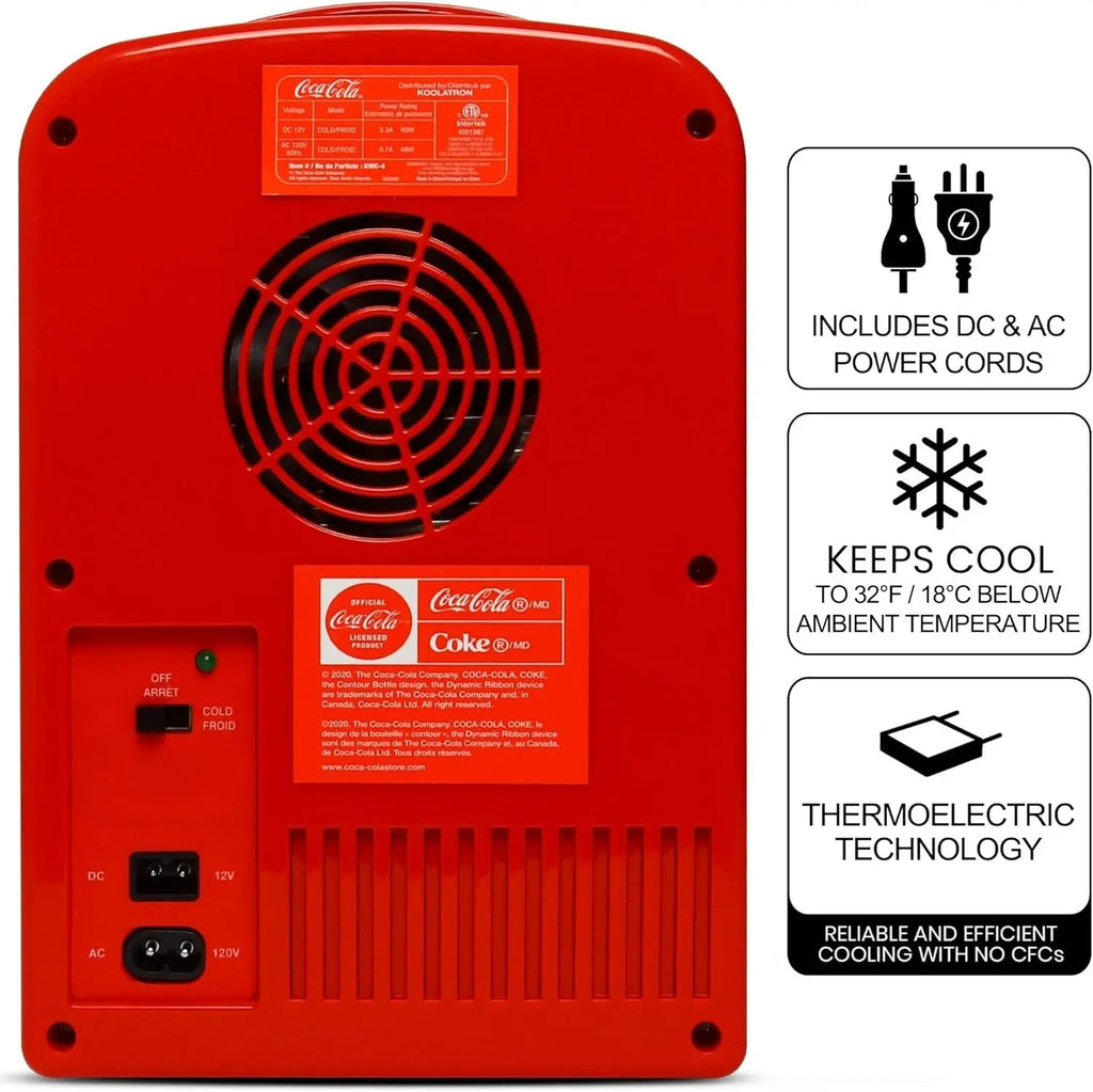 4L 6 Can Portable Personal Refrigerator 12V DC/110V AC, Red