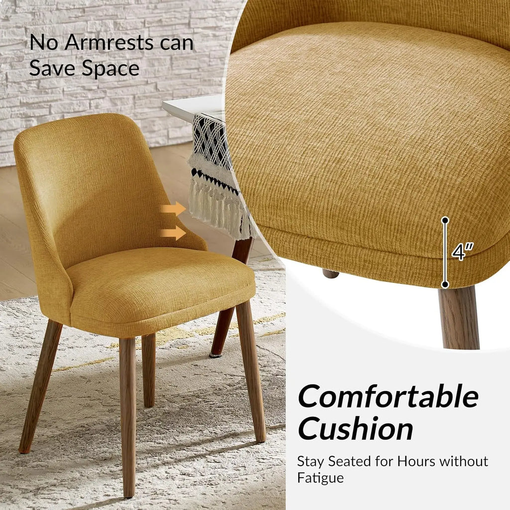 2 Mustard Fabric Upholstered Wood