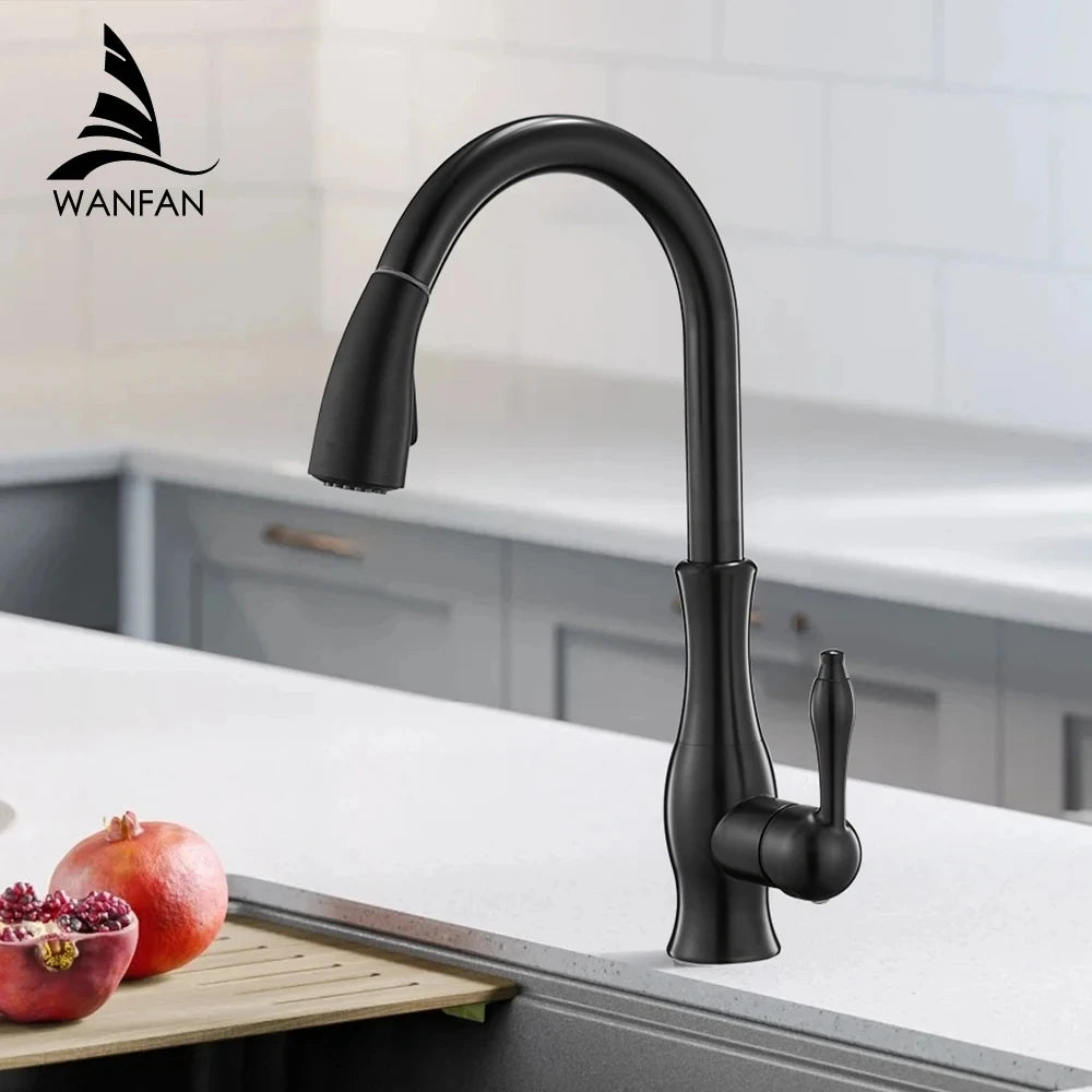Black Silver Single Handle Pull Out Tap